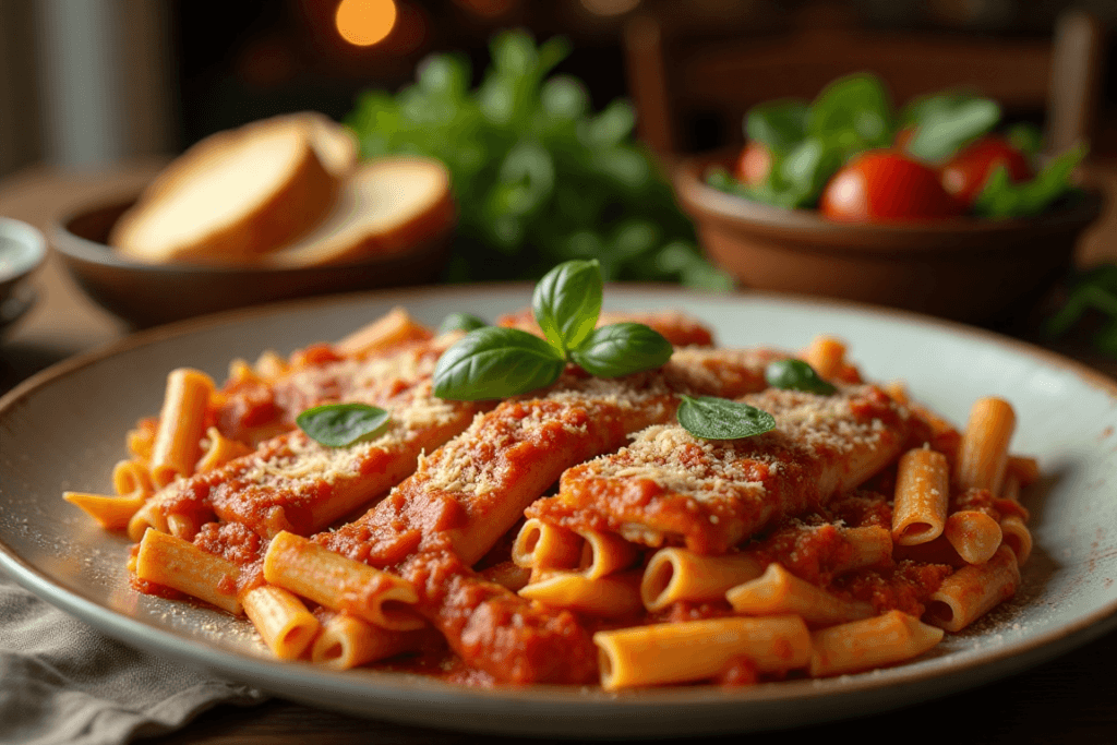 Traditional Italian ingredients laid out on a table.