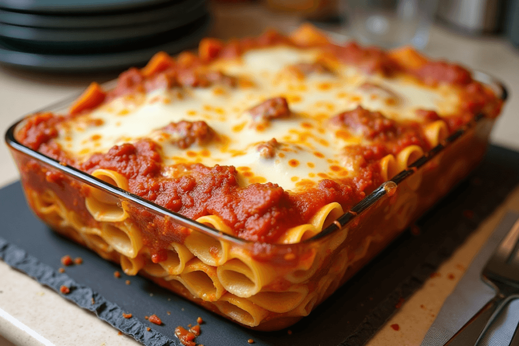 A side-by-side comparison of Italian lasagna and American lasagna on separate plates, highlighting their distinct layers and ingredients.