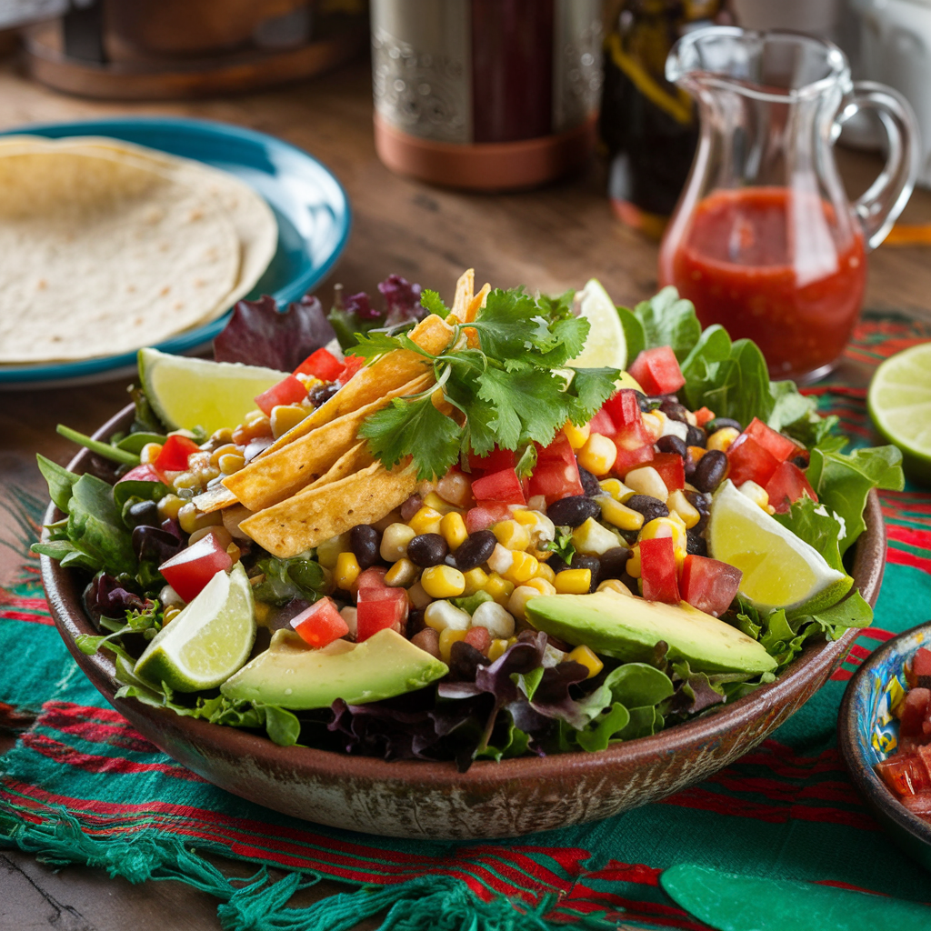 A colorful Mexican salad in a bowl with vibrant ingredients