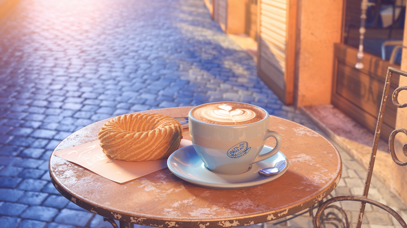 Cappuccino and Cornetto in an Italian Café