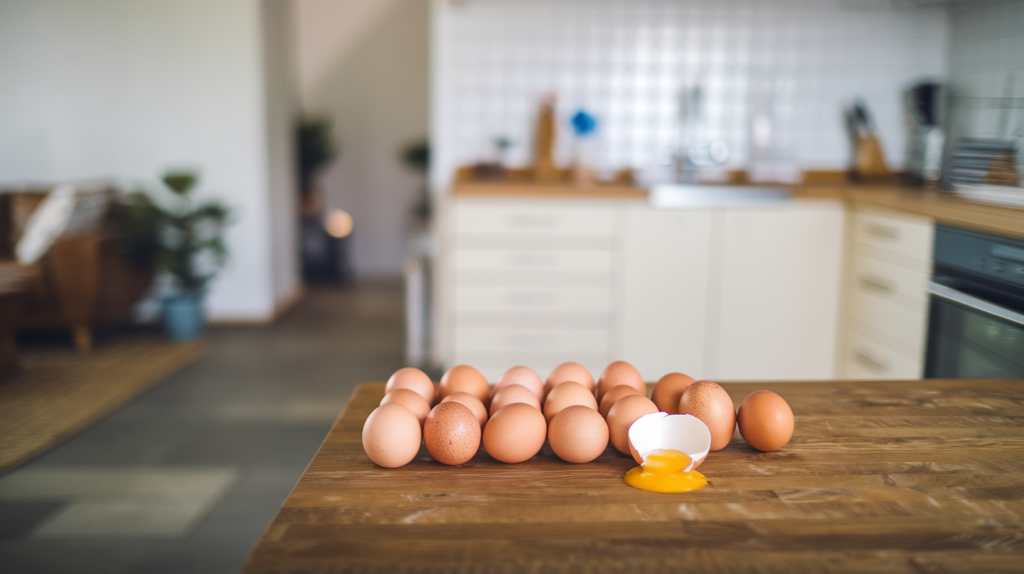 Farm-fresh eggs with vibrant yolks and proper labeling for freshness