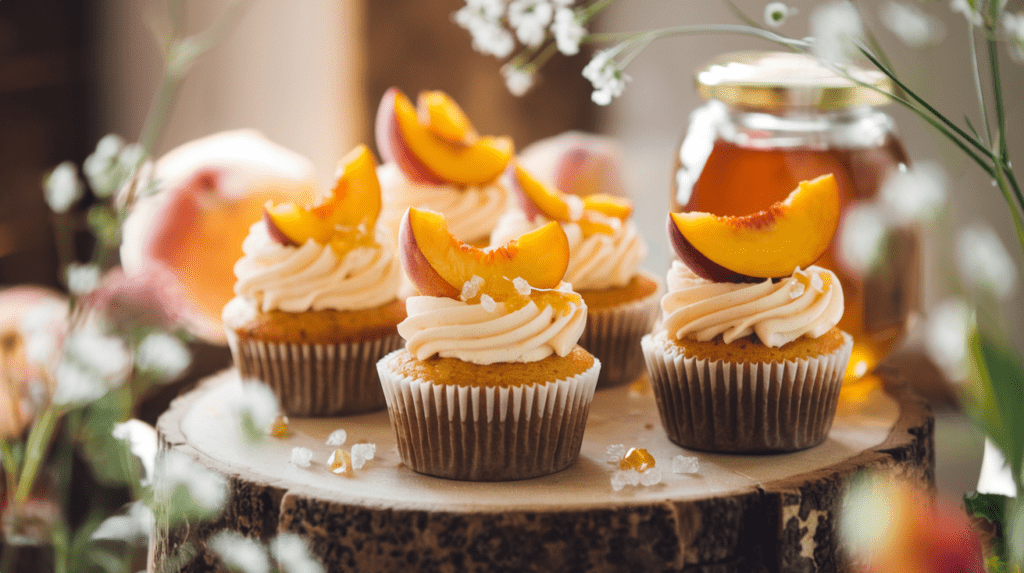 Honey Peach Cream Cheese Cupcakes Styled Display