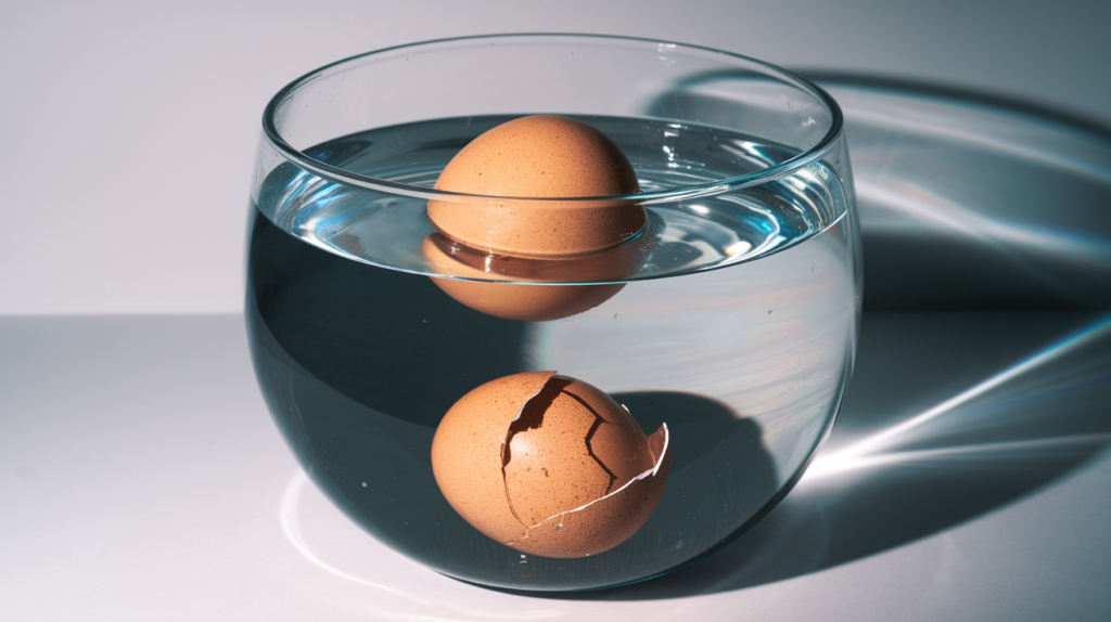 Performing the float test with eggs to check for freshness.