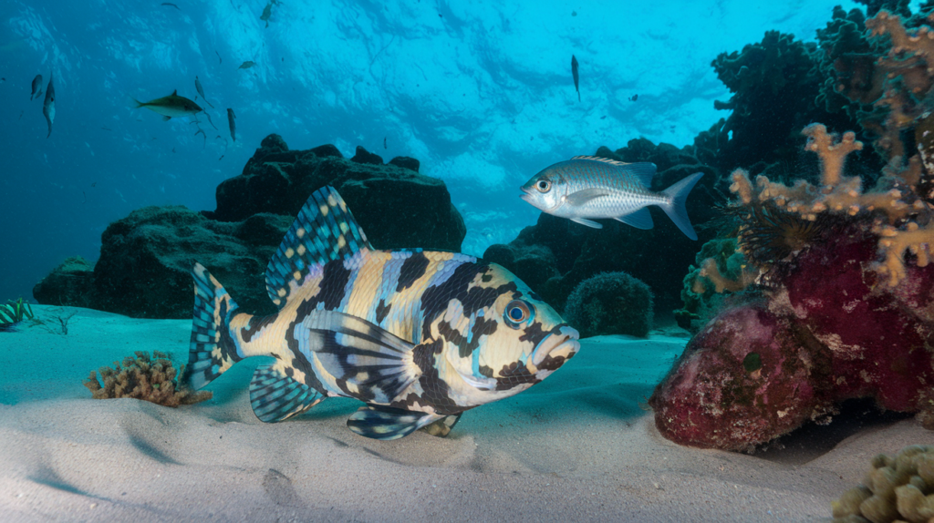 Fluke camouflaged on the ocean floor in its natural habitat.