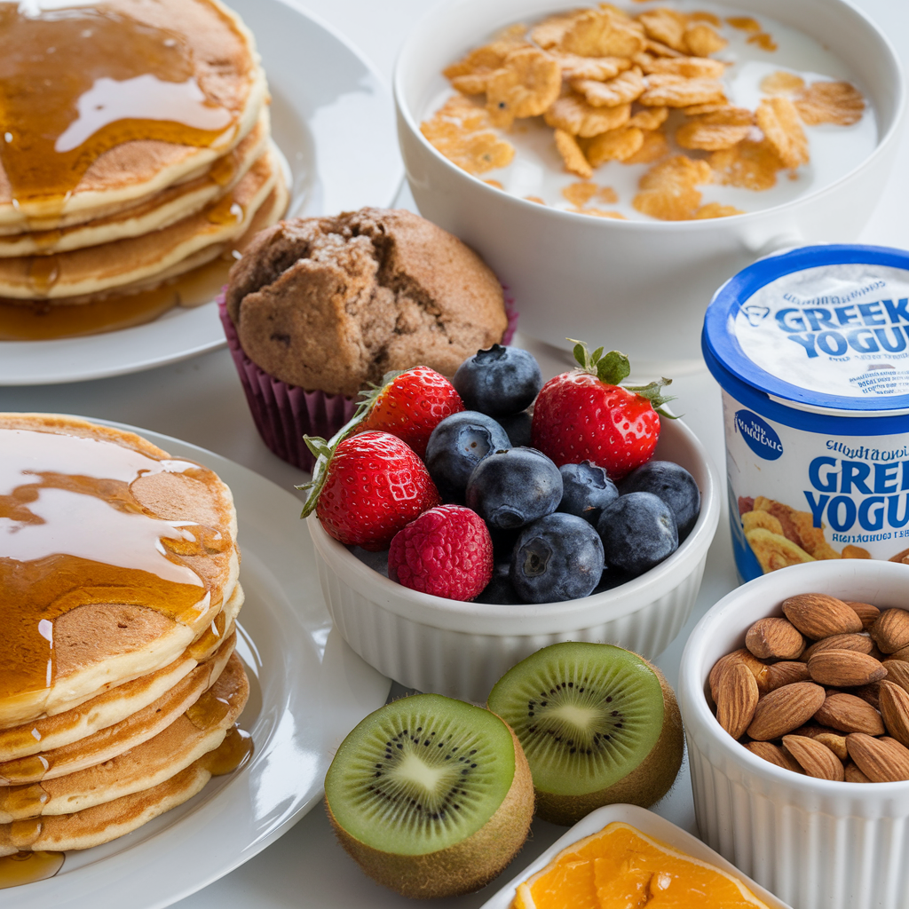 Sugary pastries and processed breakfast items on a table