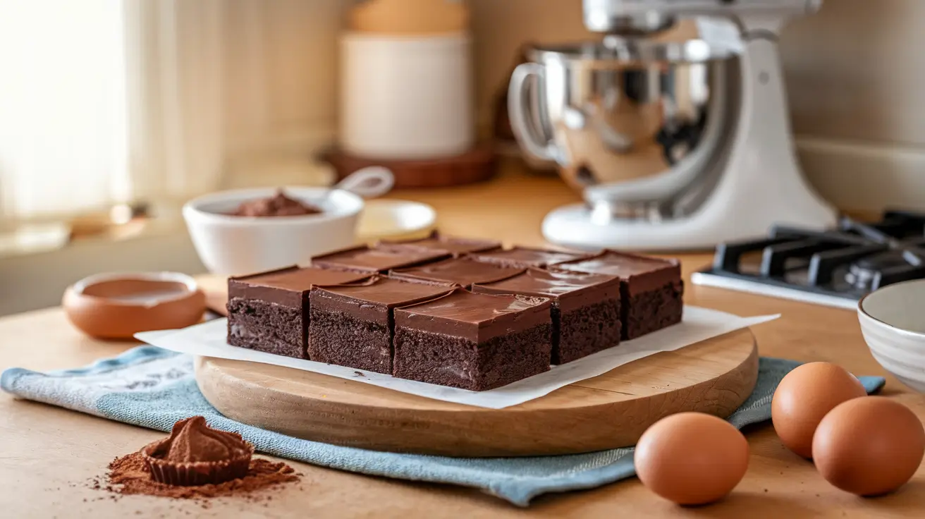 Freshly baked Lunch Lady Brownies with chocolate frosting.