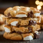 Stack of NYC S’mores Cookies with Chocolate and Marshmallows