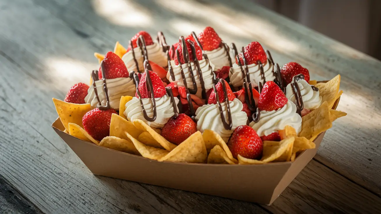 Strawberry Cheesecake Nachos Box with toppings