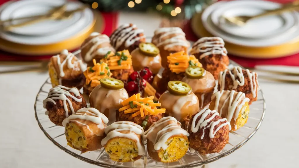 Assorted Southern-Style Honey Butter Cornbread Poppers on a serving platter.