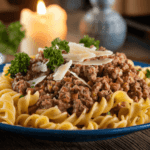 Cheesy Garlic Butter Linguine Pasta with Savory Ground Beef