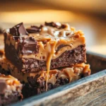 Fudgy Dairy Milk Caramel Blondies on a Wooden Tray