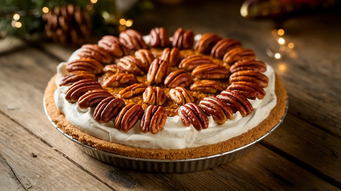 Pecan Cream Pie with graham cracker crust and pecan topping.