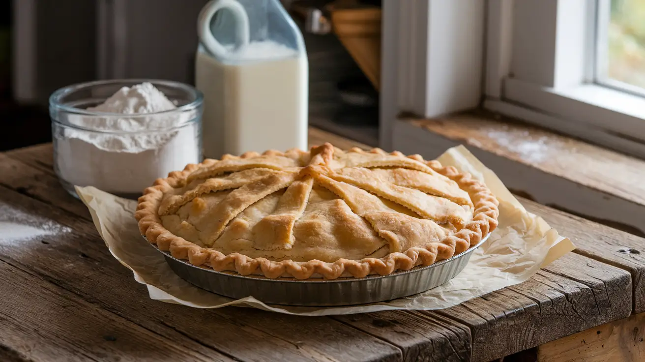 Freshly baked Hillbilly Pie on a rustic wooden table.