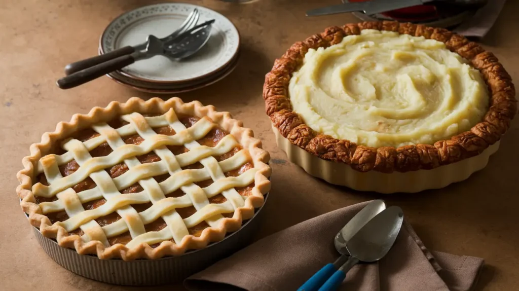 Sweet and savory versions of Hillbilly Pie on a rustic table