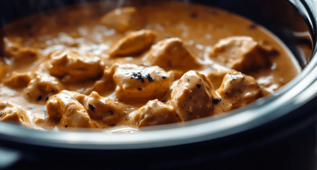 Cooker Creamy Chicken & Gravy cooking in a slow cooker