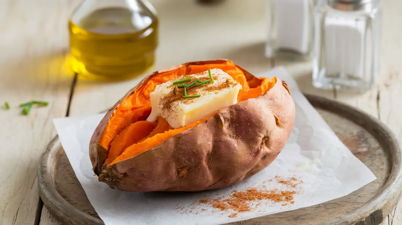 Perfectly baked sweet potato with crispy skin and fluffy interior.