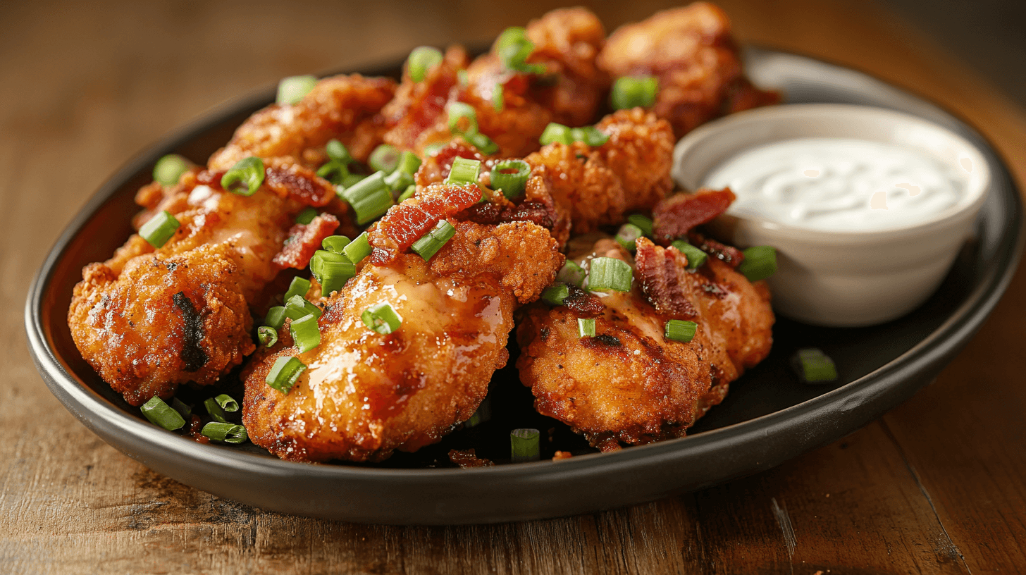 Freshly baked Crack Chicken Tenders topped with bacon and cheddar
