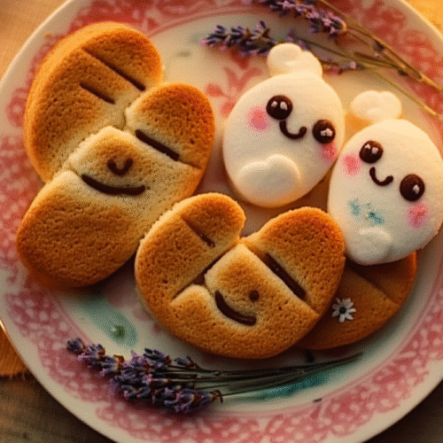 Italian good night cookies Biscotti della Buonanotte with lavender on vintage plate next to chamomile tea and candles